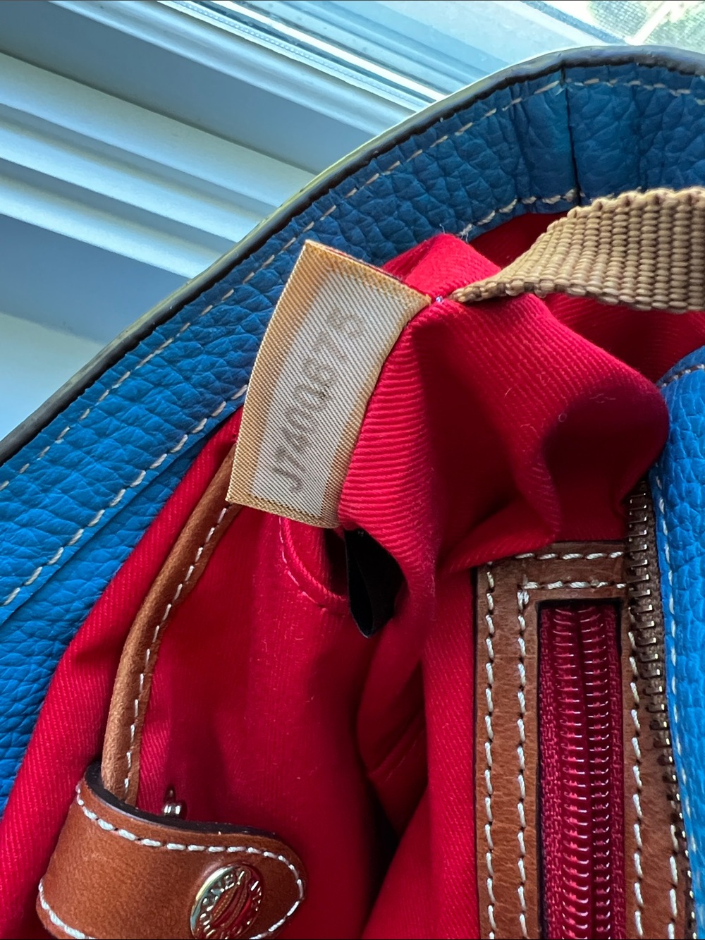 Dooney & Bourke Blue Leather Lexington  Tote with Brown Straps-NEW.  Nwot - Picture 3 of 5